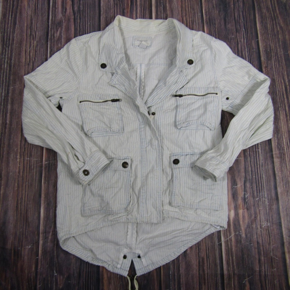 Forever 21 Jacket Womens Small White Blue Pinstripe Utility Safari Field Casual